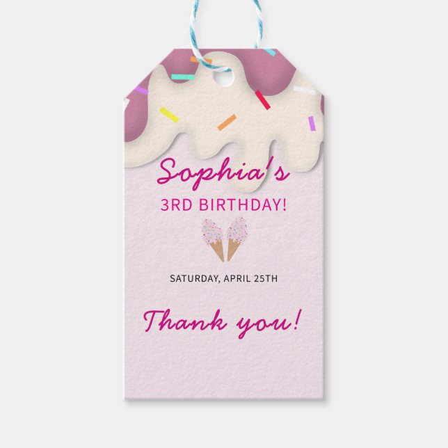 Sweet Ice Cream Birthday Gift Tags (Front)