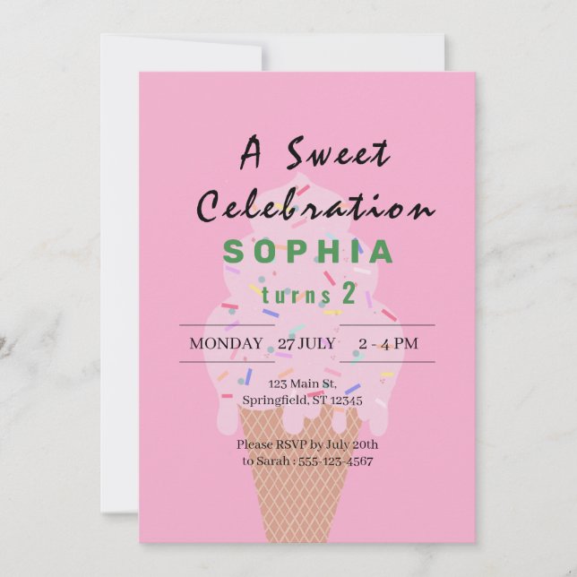 Sweet Ice Cream Birthday Invitation (Front)