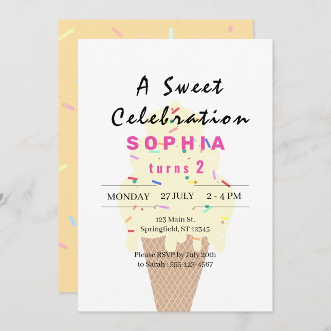 Sweet Ice Cream Birthday Invitation (Front/Back)