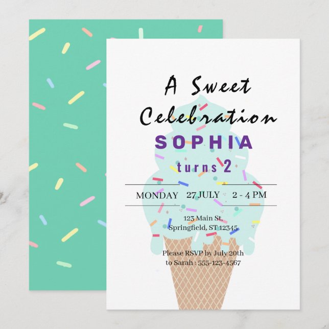 Sweet Ice Cream Birthday  Invitation (Front/Back)