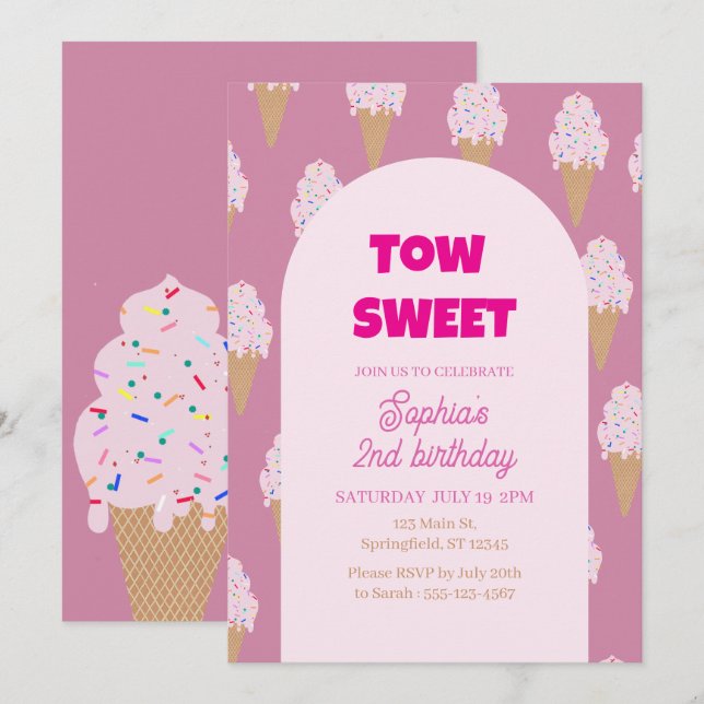 Sweet Ice Cream Birthday Invitation (Front/Back)