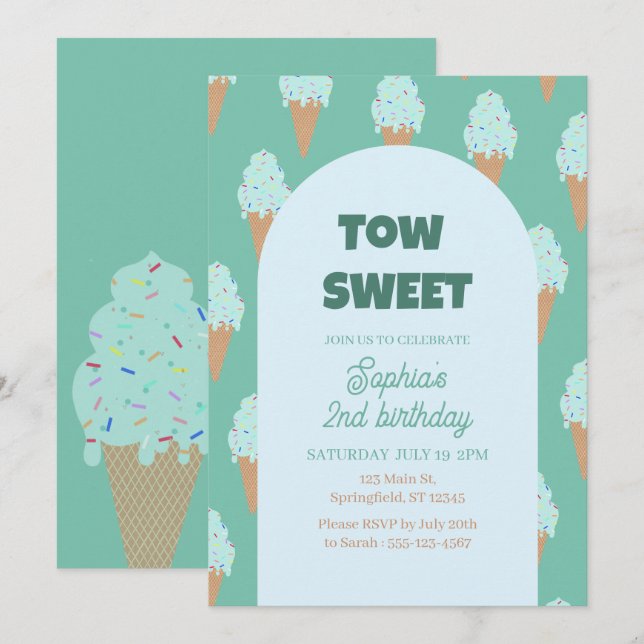 Sweet Ice Cream Birthday Invitation (Front/Back)