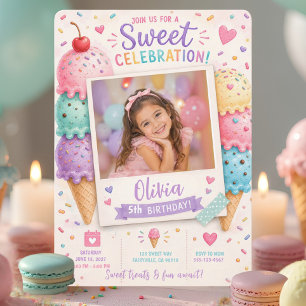 Sweet Ice Cream Birthday Invitation with Photo 