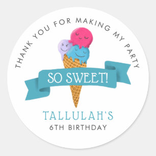 Sweet Ice Cream Birthday Party Favour Classic Round Sticker