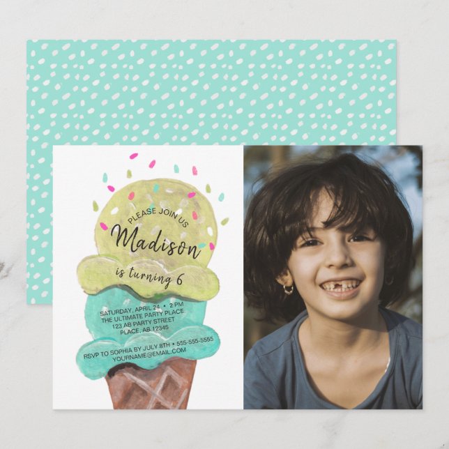 Sweet Ice Cream Boy Birthday Party Invitation (Front/Back)