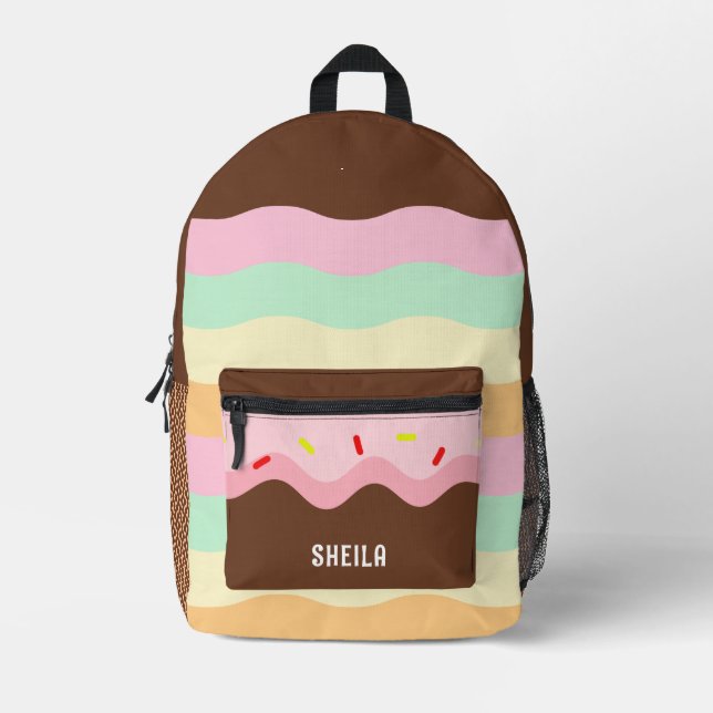 Sweet Ice Cream Colour Custom Name Printed Backpac Printed Backpack (Front)