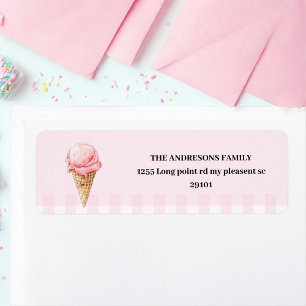 Sweet Ice Cream Cone Pink Gingham Birthday 