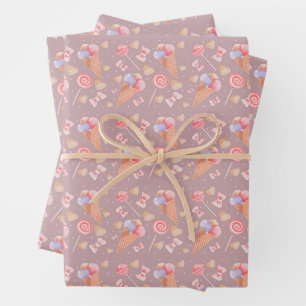 Sweet Ice Cream Cones & Lollipops Pattern Wrapping Paper Sheet