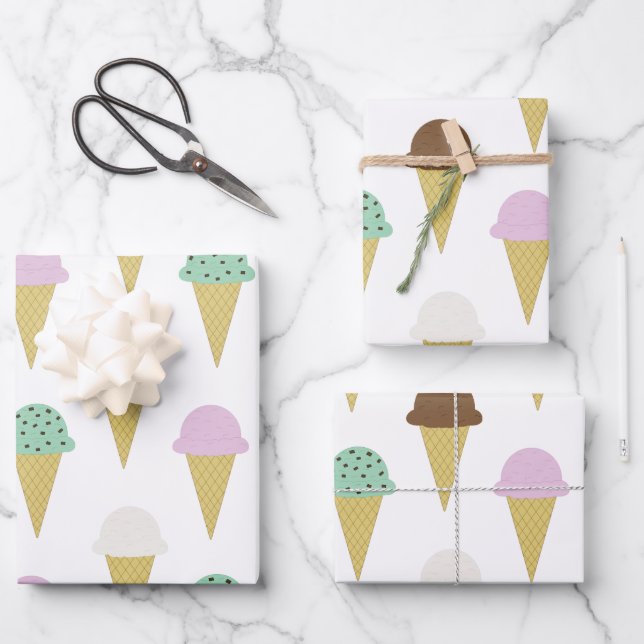 Sweet Ice Cream Cones Party Wrapping Paper Sheets (Front)