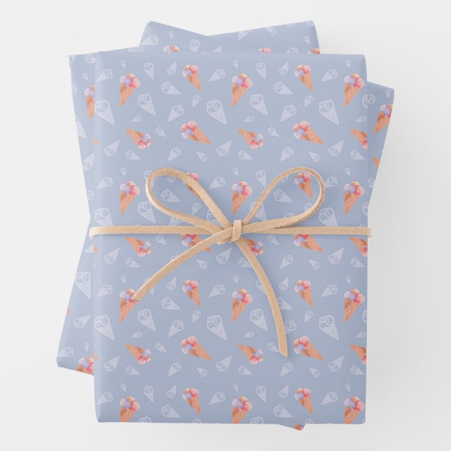 Sweet Ice Cream Cones Pattern Wrapping Paper Sheet (In situ)