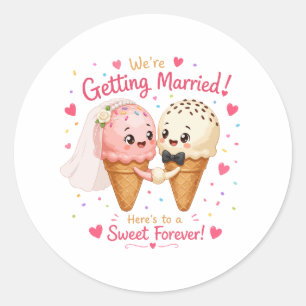 Sweet Ice Cream Couple Engagement Announcement Classic Round Sticker