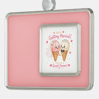 Sweet Ice Cream Couple Engagement Announcement Silver Plated Framed Ornament