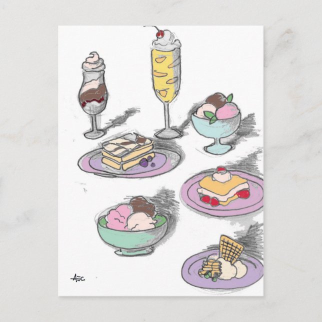 Sweet Ice Cream Desserts Retro French Postcard (Front)