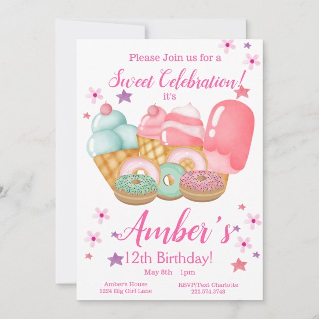 Sweet Ice Cream, Doughnut Birthday, Any Age     Invitation (Front)