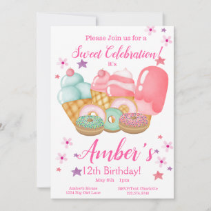 Sweet Ice Cream, Doughnut Birthday, Any Age     Invitation