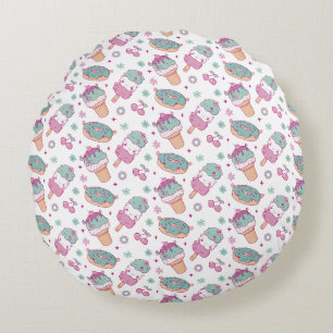 Sweet Ice Cream & Doughnuts Pattern Round Cushion