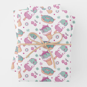 Sweet Ice Cream & Doughnuts Pattern Wrapping Paper Sheet