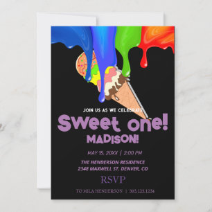 Sweet ICE CREAM rainbow colours, Invitation