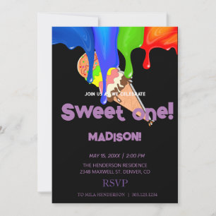 Sweet ICE CREAM rainbow colours, Invitation