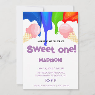 Sweet ICE CREAM rainbow colours,  Invitation