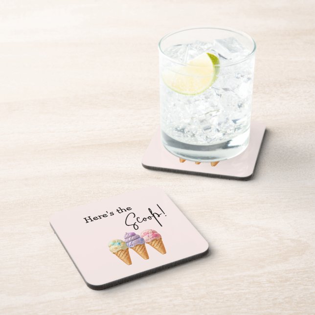 Sweet Ice Cream Summer Here Scoop Baby Shower Coaster (Right Side)