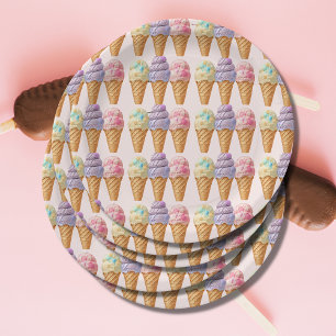 Sweet Ice Cream Summer Here Scoop Baby Shower Paper Plate
