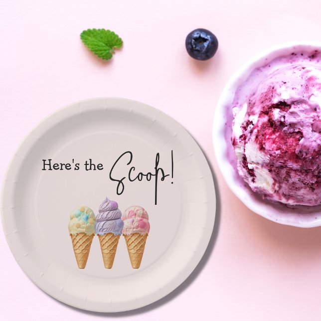 Sweet Ice Cream Summer Here Scoop Baby Shower Paper Plate (Creator Uploaded)