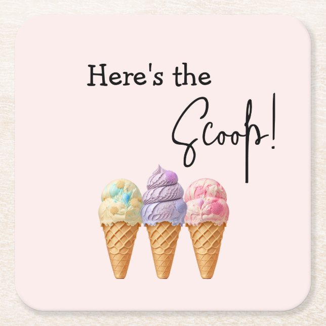 Sweet Ice Cream Summer Here Scoop Baby Shower Square Paper Coaster (Front)