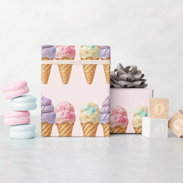 Sweet Ice Cream Summer Here Scoop Baby Shower Wrapping Paper (Baby Shower)