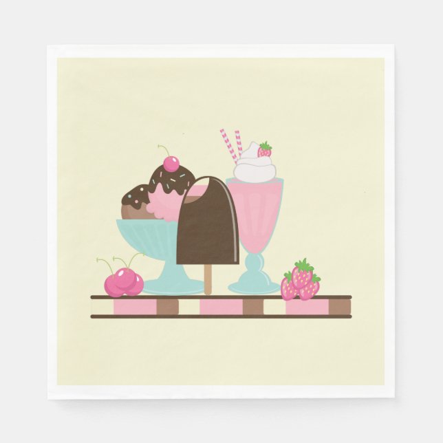 Sweet Ice Cream Sundae & Strawberry Float Napkin (Front)