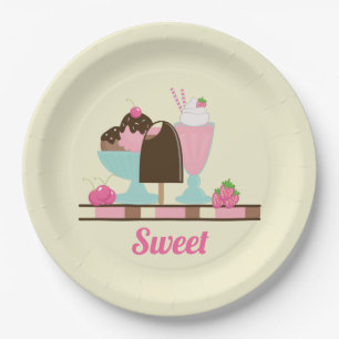 Sweet Ice Cream Sundae & Strawberry Float Paper Plate