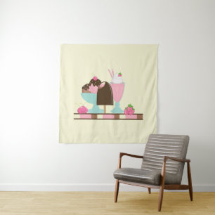 Sweet Ice Cream Sundae & Strawberry Float Tapestry
