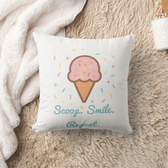 Sweet Ice Cream Throw Pillow–Scoop. Smile. Repeat. Cushion (Blanket)