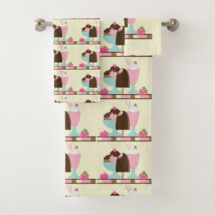 Sweet Ice Cream Treats Pattern Bath Towel Set