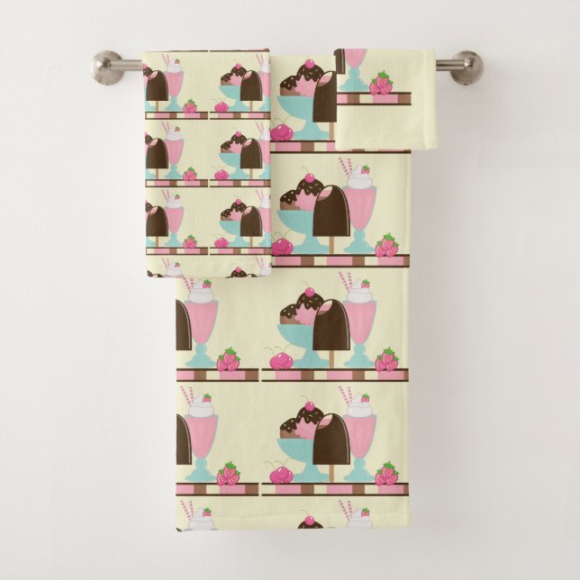 Sweet Ice Cream Treats Pattern Bath Towel Set (Insitu)