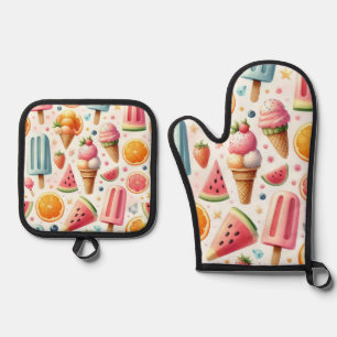 Sweet Ice Creams Pattern Oven Mitt & Pot Holder Set