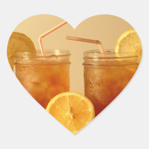 Sweet Iced Tea in Mason Jars with Straws Heart Sticker