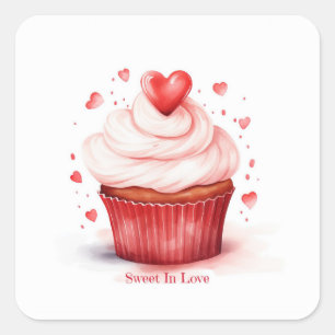 Sweet In Love Hearts Cupcake Valentine's Day Card Square Sticker