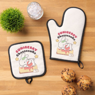 Sweet Indulgence: Buniberry Cheesecake Delight Oven Mitt & Pot Holder Set