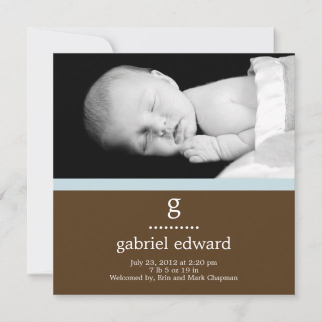 Sweet Initial Baby Boy Birth Announcement (Front)