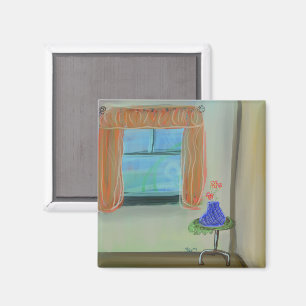Sweet Interior With Orange Curtains Original Art Magnet
