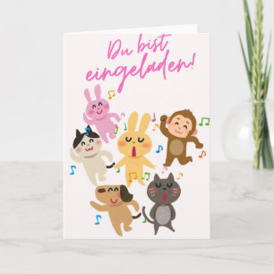 Sweet invitation card with dancing animals   You a
