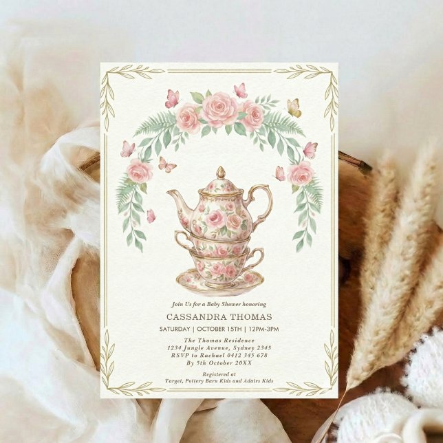 Sweet Is Brewing Butterfly Floral Baby Shower Tea Invitation (Creator Uploaded)
