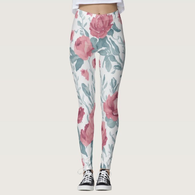 Sweet Jojo Designs Watercolor Floral Pink Flowers Leggings (Front)