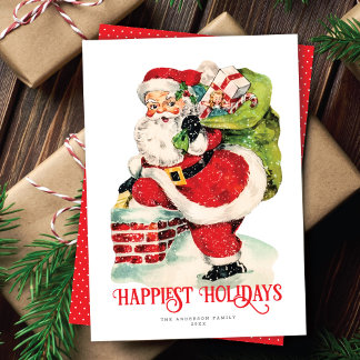 Sweet Jolly Santa Vintage Non-Photo Holiday Card