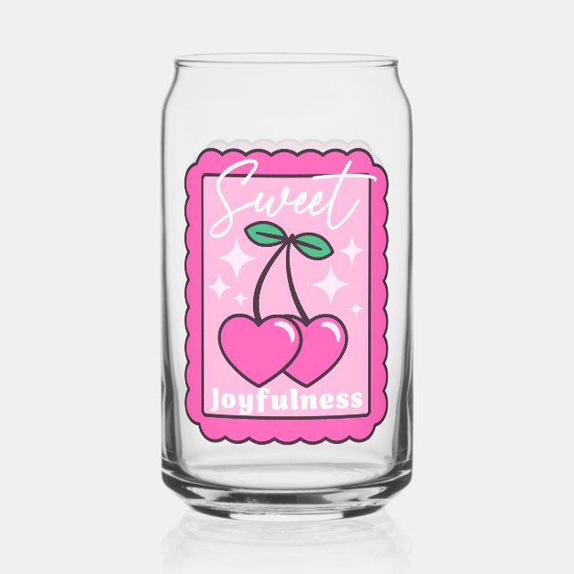 Sweet Joyfulness Heart Shaped Cherries Stamp Can Glass (Front)