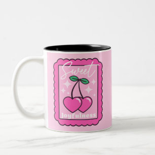 Sweet Joyfulness Heart Shaped Cherries Stamp Two-Tone Coffee Mug