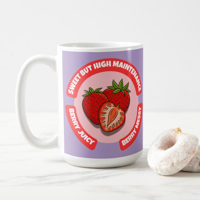 Sweet Juicy Strawberries Summer Fruit  Coffee Mug (With Donut)