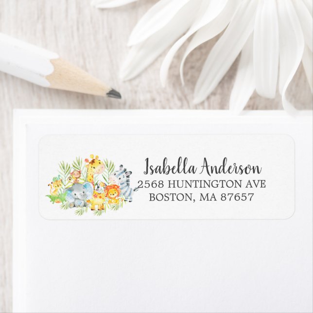 Sweet Jungle Animals Baby Shower Address Label (Insitu)
