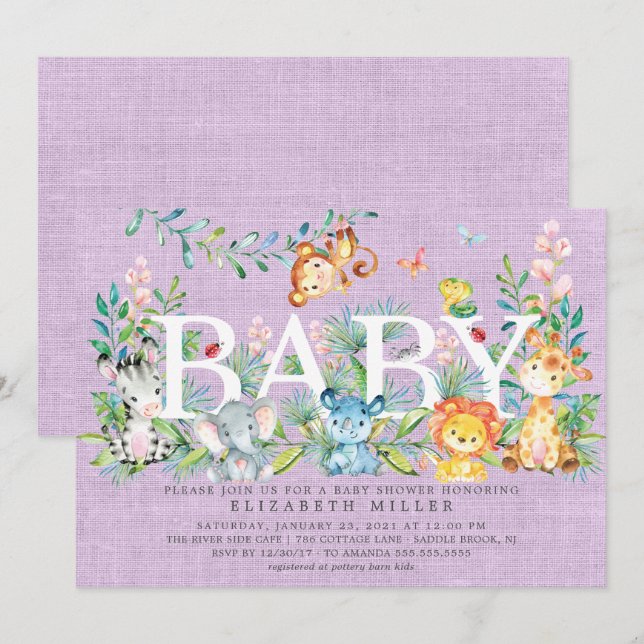 Sweet Jungle Animals Baby Shower Invitation (Front/Back)